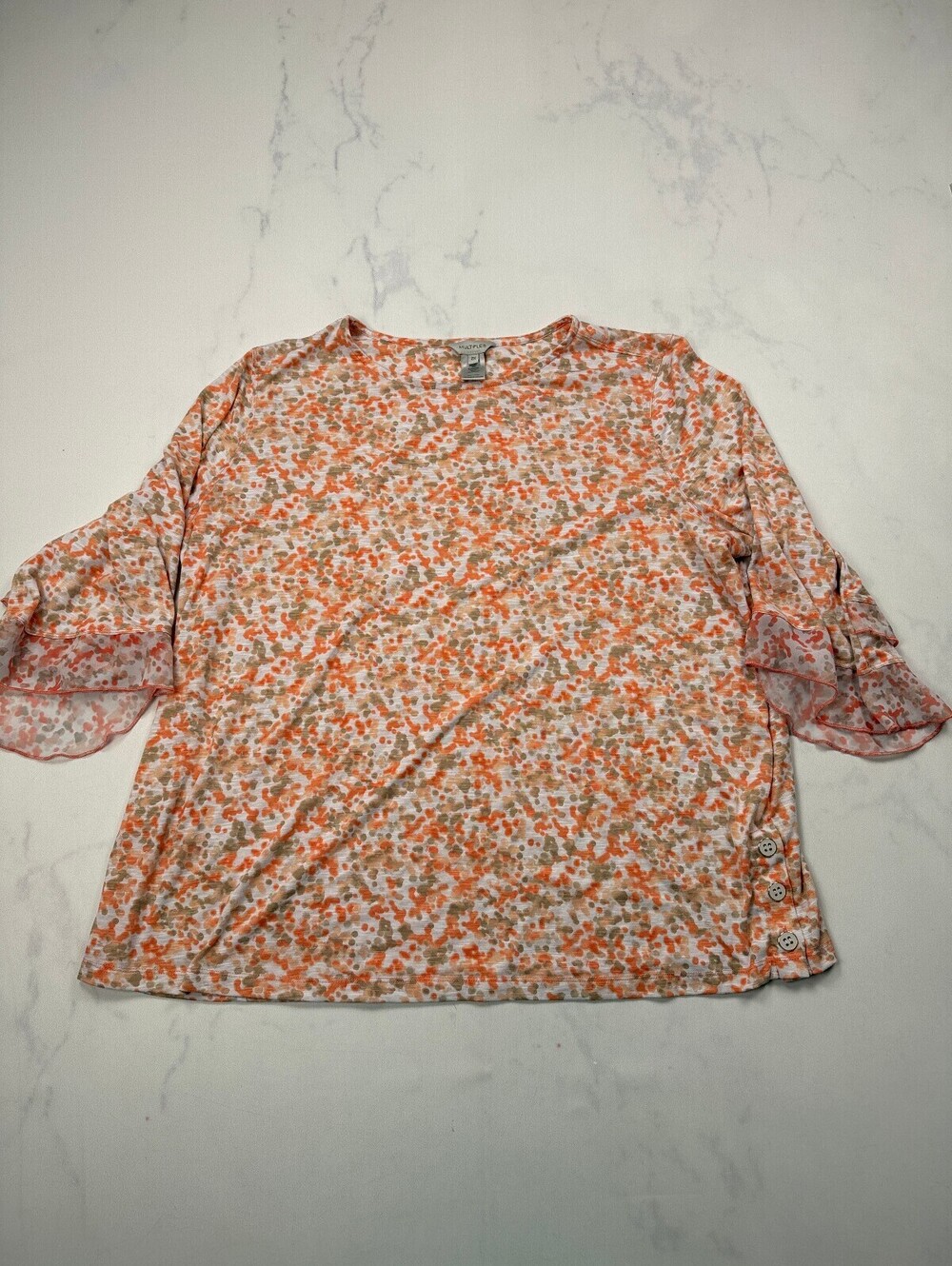 Multiples Printed Blouse Apricot 90s Classic Style - Womens 2X